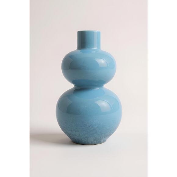 Bo Jia for Middle Kingdom Porcelain Double Gourd Vase - Azure Blue Art Pottery - Picture 1 of 2